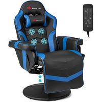 Costway - Massage Gaming Recliner Height Adjustable Racing Swivel Chair with Cup Holder Blue - Bl...