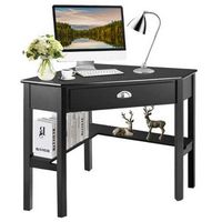 Costway - Triangle Computer Desk Corner Office Desk Laptop Table with Drawer Shelves - Rustic Black