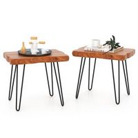 Costway 2 PCS Rectangular End Table Accent Side Reclaimed Indonesia Teak Wood Plant Stand Patio -...