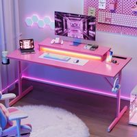 Bestier - Gaming Desk and Monitor Stand with Power Outlets, USB Ports, and LED Lights - 52" Wide ...