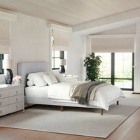 Martha Stewart - Britta Faux Linen Upholstered Full Size Platform Bed with Piped Headboard in Gra...