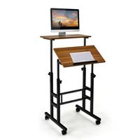 Costway - Mobile Standing Desk Rolling Adjustable Laptop Cart Home Office - Walnut