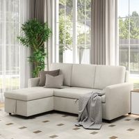 Bestier - 83 inch. Square Arm 4-seat Corduroy L-shaped Sofa with storage Sleeper Sofa with Back C...