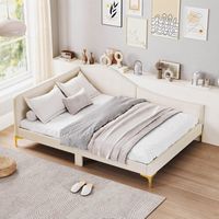 Costway Full Size Upholstered Daybed Rivet-Tufted Platform Bed with  Metal Legs Wood Slats - Beige