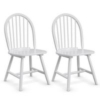 Costway Set of 2 Vintage Windsor Dining Side Chair Wood Spindleback Kitchen Room - White