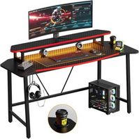 Bestier - Gaming Desk with LED Lights and Monitor Stand - 63" Wide - Carbon Fiber Black