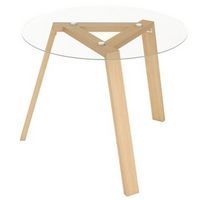 Costway 36" Round Glass Dining Table for 4 with Tempered Glass Tabletop Rubber Wood Frame - Natural