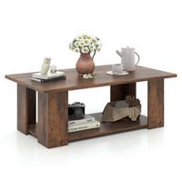 Costway Coffee Table 2-Tier Modern Center Cocktail Table with Storage Shelf for Living Room - Brown