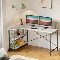 Bestier - L-Shaped Computer Desk with Storage Shelves - Retro Grey Oak