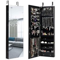 Costway - Mirrored Jewelry Cabinet Jewelry Organizer w/2 LED Lights - Black