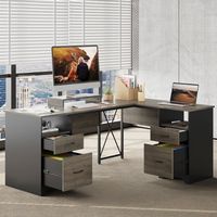 Bestier - L-Shaped Gaming Desk with Two Files and Storage Drawers - 63" Wide - Gray