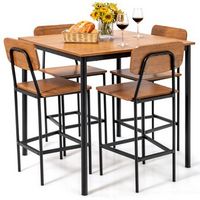 Costway 5-Piece Industrial Dining Table Set with Counter Height Table & 4 Bar Stools - Brown