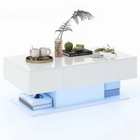 Costway LED Coffee Table with 2 Drawers 20-Color Dimmable LED Lights & Remote Control - White