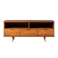 Walker Edison - 58&quot; Mid-Century Modern 3-Drawer Wood TV Stand for TVs up to 65&quot; - Caramel