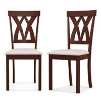 Costway Armless Dining Chairs Set of 2 with Rubber Wood Frame Elegant Hollowed Backrest - Oak + B...