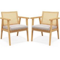 Costway Mid Century Modern Accent Chairs Set of 2 with Breathable Rattan Back Dining Room - Natural