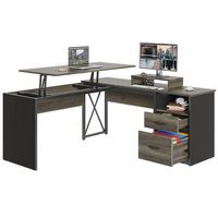 Bestier - L-Shaped Gaming Desk with Drawers and Monitor Stand - 55.7" wide - Dark Gray