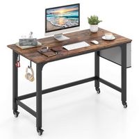 Costway - Metal Framed Computer Desk with Wood Tabletop - Black and Rustic Brown