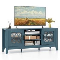 Costway TV Stand for TVs up to 65&quot; with 3-Position Adjustable Shelves Tempered Glass Doors - Green