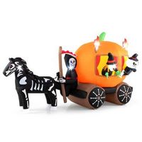 Costway - 10.2 ft Long Halloween Inflatable Carriage LED Lighted Carriage w/ Pumpkin 2 Ghosts Wit...