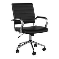 Martha Stewart - Piper Ribbed Faux Leather Office Chair - Black Faux Leather/Polished Nickel