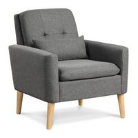 Costway - Mid-Century Modern Linen Accent Chair with Lumbar Pillow - Grey
