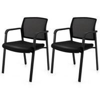 Costway - Conference Mesh Stackable Office Guest Chair with Wheels  (Set of 2) - Black