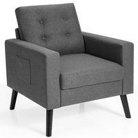 Costway - Modern Accent Upholstered Single Sofa Chair with 2-Side Pockets - Gray