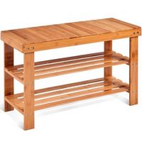 Costway - 3 Tier Bamboo Shoe Rack Bench Storage Shelf Organizer Entryway Home Furni - Natural