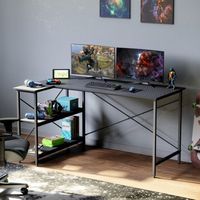 Bestier - Small L-Shaped Corner Gaming Desk with Storage Shelves - 55" Wide - Black