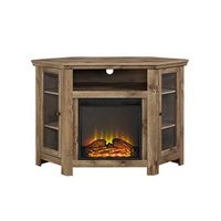 Walker Edison - Glass Two Door Corner Fireplace TV Stand for Most TVs up to 55&quot; - Barnwood