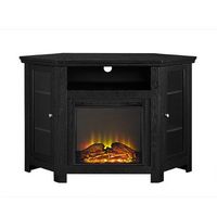 Walker Edison - Glass Two Door Corner Fireplace TV Stand for Most TVs up to 55&quot; - Black