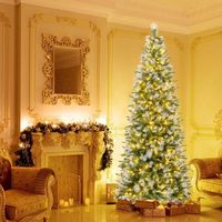 Costway - 7.5 FT Pre-Lit Artificial Christmas Tree with 820 Frosted Tips 350 LED Lights - Green/W...