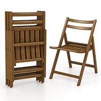 Costway Folding Dining Chair Set of 4 with Rubber Wood Frame Slatted Seat Curved Backrest - Brown