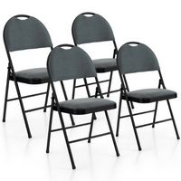 Costway 4 Pack Folding Chairs Portable Padded Office Kitchen Dining Chairs - Grey