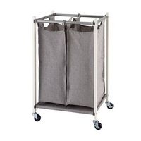 TRINITY - BASICS | 2-Bag White Laundry Cart | Poles - Champagne