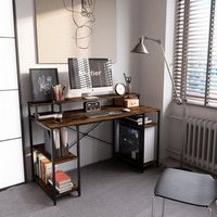 Bestier Gaming Monitor Shelf Desk with Storage -55" wide - Rustic Brown