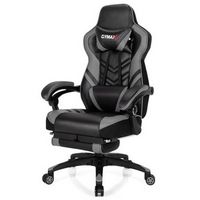 Costway - Office Computer Desk Chair Gaming Chair Adjustable Swivel w/Footrest Grey - Grey + Black