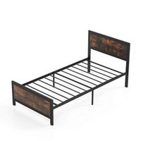 Costway Twin Size Metal Bed Frame with Headboard & Footboard Metal Slats Support - Brown