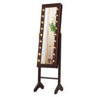 Costway - Mirrored Jewelry Cabinet Organizer w/18 LED lights - Brown