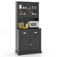 Costway 67" Kitchen Buffet Freestanding Pantry Cabinet Sideboard with Tempered Glass Doors - Black