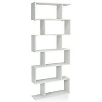 Costway - 6 Tier S-Shaped Bookshelf Storage Display Bookcase Decor Z-Shelf - White