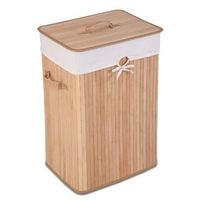 Costway Rectangle Bamboo Hamper Laundry Basket Washing Cloth Bin Bag Lid Natural - Natural/White