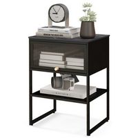 Costway 1 PCS Home Nightstand 3-Tier Storage Table with Door Open Shelf Heavy-duty Metal Frame - ...