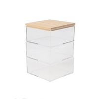 Martha Stewart - Brody Premium Clear Plastic Storage Bins with Lt Natural Paulownia Wood Lid-3.75...