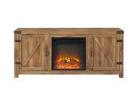 Walker Edison - 58&quot; Modern Farmhouse Barndoor Fireplace TV Stand for Most TVs up to 65&quot; - Barnwood