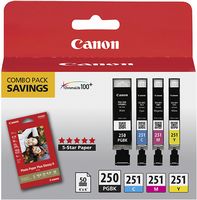 Canon - 250/251 4-Pack Standard Capacity Ink Cartridges + Photo Paper - Black/Cyan/Magenta/Yellow