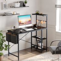 Bestier - Gaming Desk with LED Lights and Adjustable Shelves - 44" Wide - Black