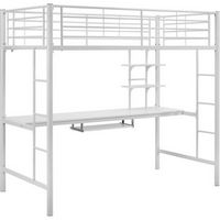 Walker Edison - Modern Metal Twin Loft Bed Frame with Workstation - White