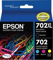 Epson - 702/702XL 4-Pack High-Yield and Standard Capacity Ink Cartridges - Black/Cyan/Magenta/Yellow